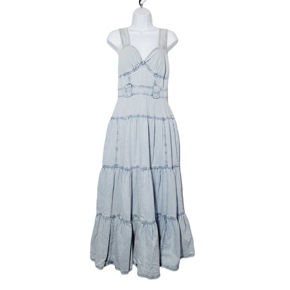 River Island Sleeveless Denim Tiered Ruffled Maxi Dress - Picture 2 of 10
